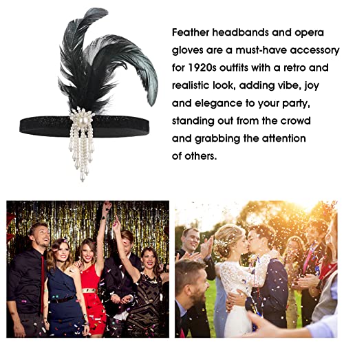 WLLHYF 1920s Flapper Headband, Feather Headwear Headpiece Black Head Wear 1920s Fashion Bling Rhinestone Hair Accessories for Women Girls Gatsby Themes Costume Prom Party Decoration (White Beads)