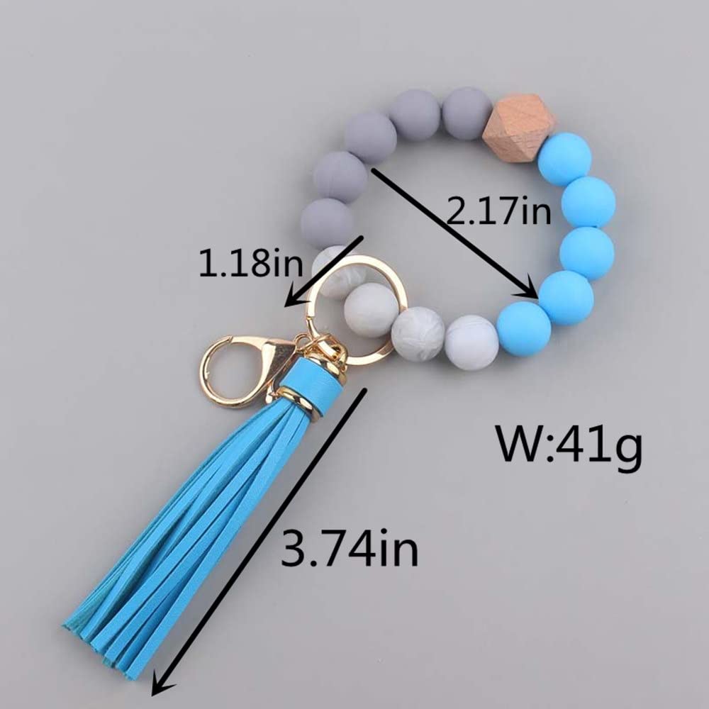 Sither Silicone Keychain Ring for Women Cute Keyring Bracelet Bangle with Tassel Car Keychain Holder for Mom Gift (khaki)