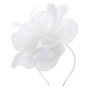 yokawe fascinators hat for women tea party hats ribbons feathers headband kentucky derby hair clip for cocktail wedding (white)