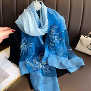 WINCESS.YU Silk Scarf for Women Lightweight Shawls and Wraps for Weddings Fashion Pashmina Shawl Embroidered Scarves (Blue)