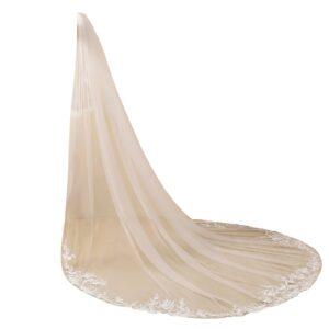 EllieWely Long 1 Tier Lace Wedding Bridal Veil With Metal Comb F10 3 M Ivory