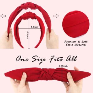 TOBATOBA Red Knotted Satin Silk Headband, Wide Non-Slip Top Knot Hair Accessory for Women