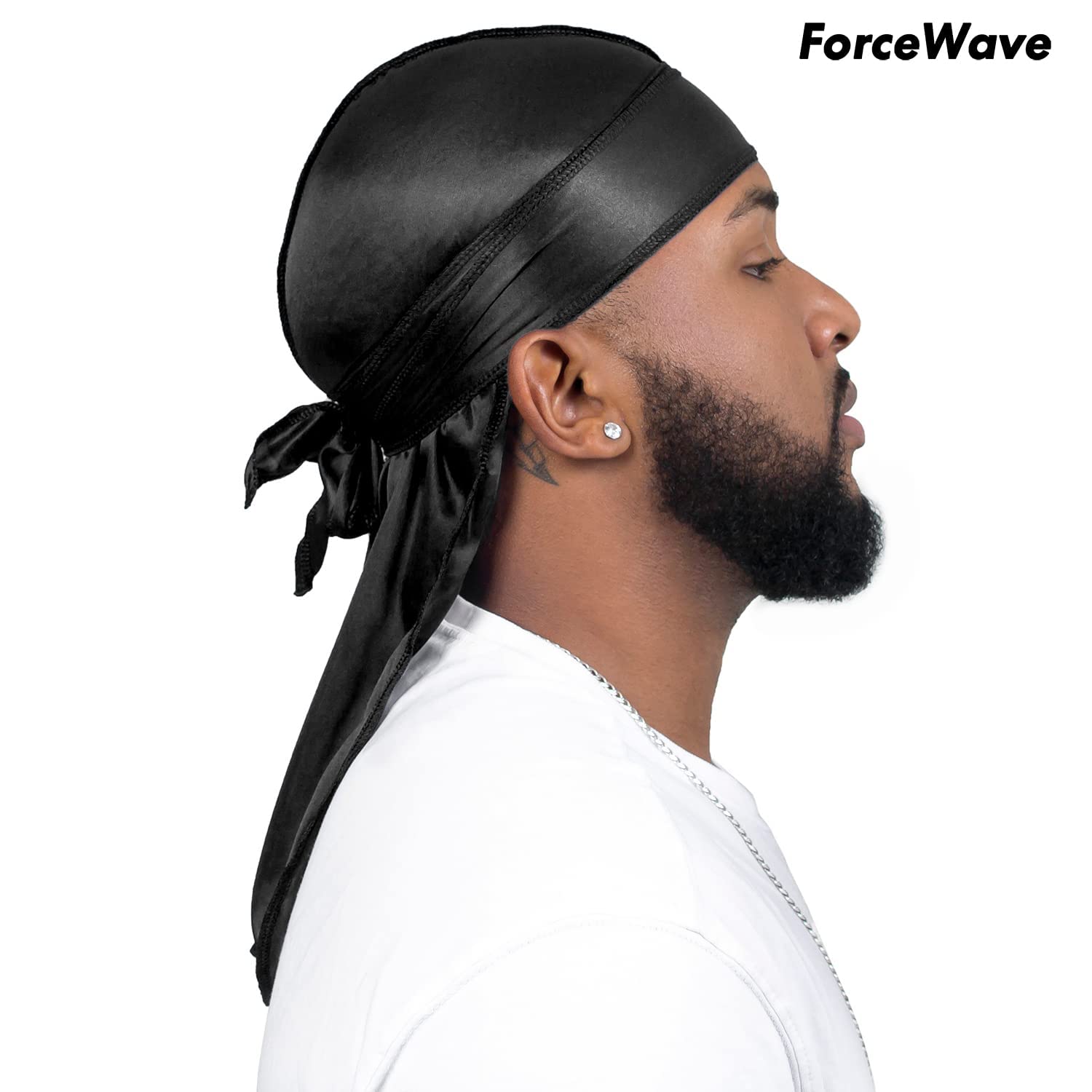 4PCS Silky Durags for Men Women 360 Waves with 1 Wave Cap, Silky Satin Durag Extra Long Tails Black Black Black Black