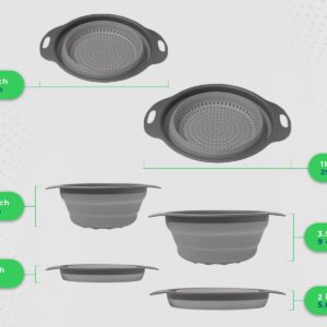 Ultimate Kitchen Strainers Set of 2 - Collapsible Silicone Colanders For Easy Storage by Comfify - Use with Pasta & Veggies or as a Fruit or Berry Bowl with Strainer - Irreplaceable for Campers - Gray