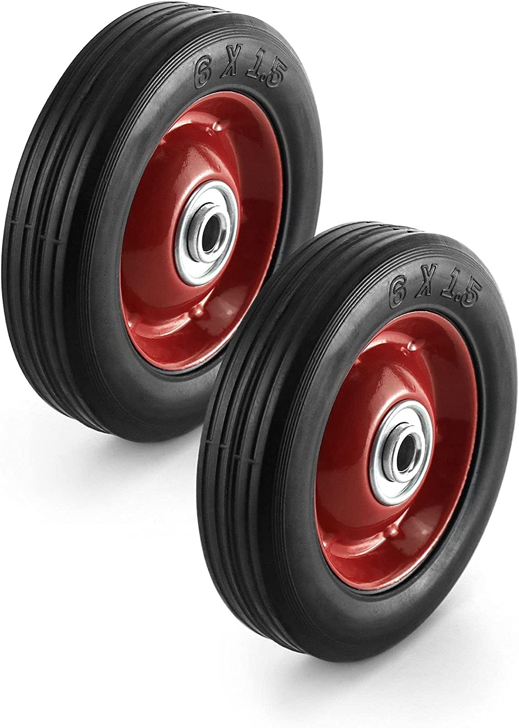 JDYYICZ 2 Pack 6" x 1.5",1/2" Axle, Premium Rubber Wheel with Ball Bearing, Hand Truck Wheel, Capacity up to 132 lbs