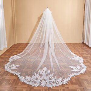 EllieWely Long Cathedral Length 1 Tier Lace Wedding Bridal Veil F17 3 M Ivory