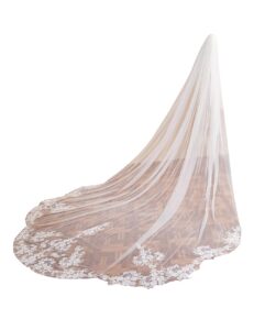 elliewely cathedral length 1 tier lace wedding bridal veil f13 3 m ivory