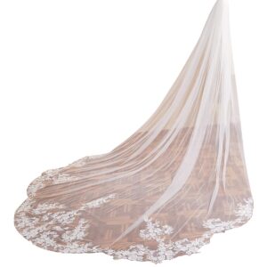 EllieWely Cathedral Length 1 Tier Lace Wedding Bridal Veil F13 3 M Ivory