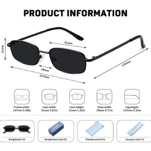 Fozono Rectangle Sunglasses for Women 90s Retro Small Narrow Square Frame UV400 Protection(Black Frame Gray Lens)