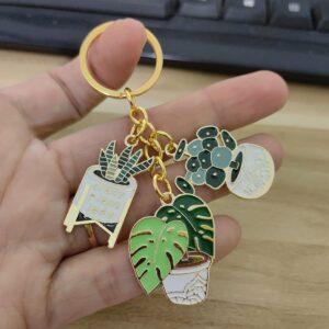 Meimimix Cute Fashion Keychain Ladies Succulent Potted Succulent Shaped Keychain Golden Car Keychain Jewelry for Friends