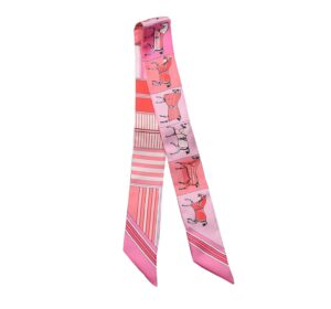 jerla 100% mulberry silk scarf bag scarf head hair ribbon handbag handle wrap tie bundle scarf neckerchief scarf for women (horse pink)