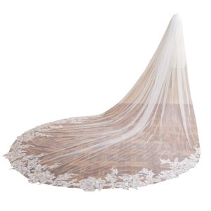 elliewely 1 t cathedral length sequin lace wedding bridal veil f22 ivory