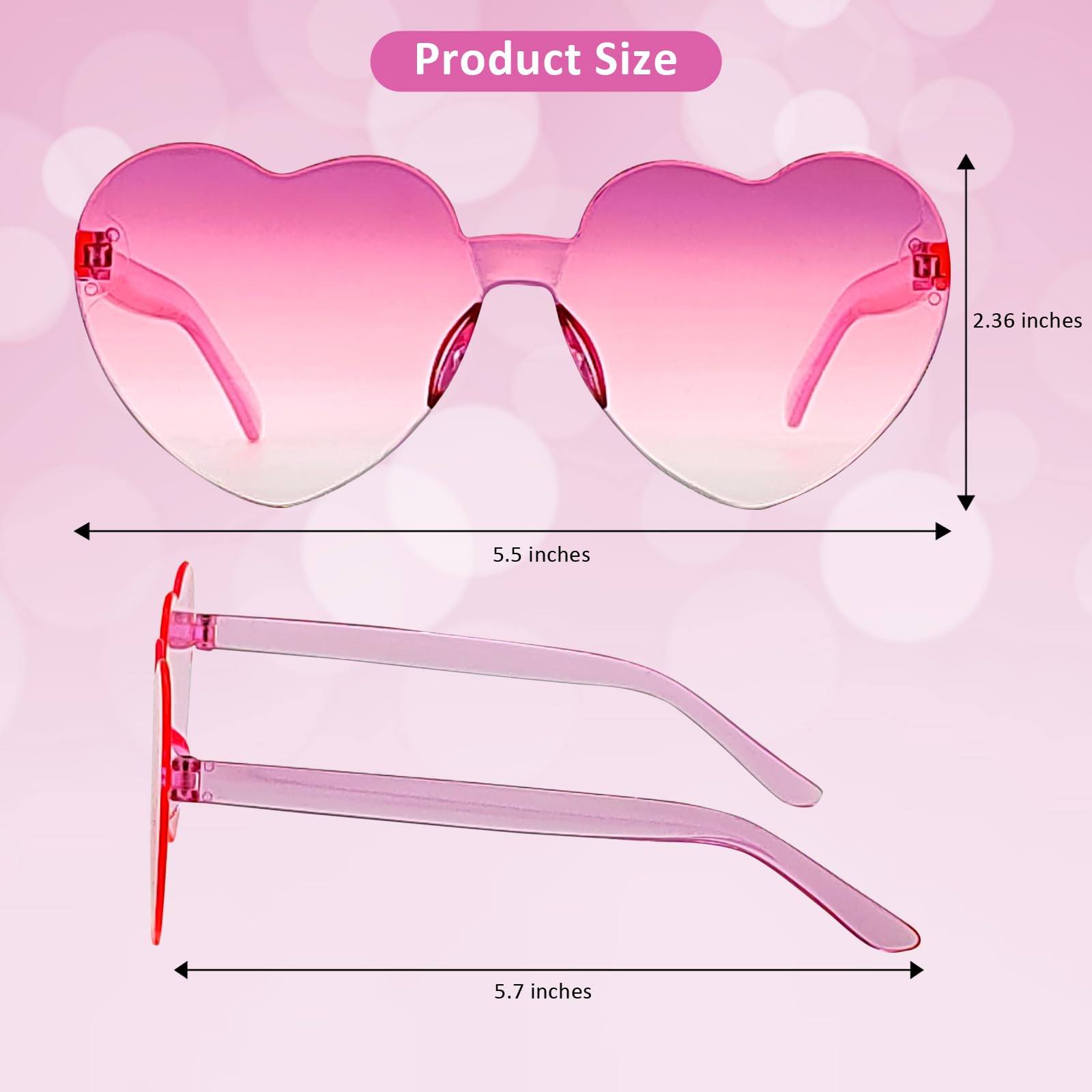 KIDZVEFUN Bachelorette Party Favors, Heart Sunglasses, 9 Pack Heart Shaped Rimless Transparent Cute Fun Sunglasses for Women Valentines Day Gifts Party Supplies (1 White+8 Pink)