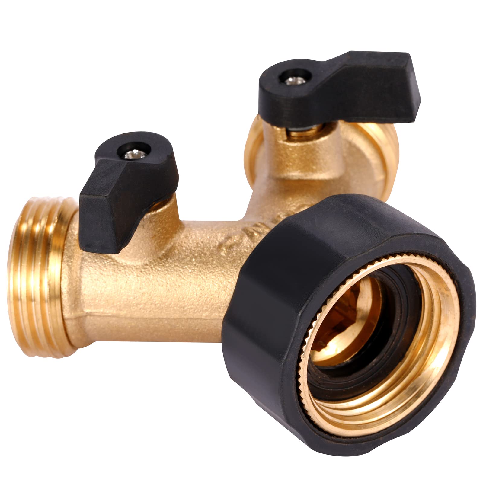 Sanpaint Garden Hose Splitter 2 Way Heavy Duty, Y Connector Brass Garden Hose Adapter, Hose Bib Splitter with 2 Extra Rubber Washers