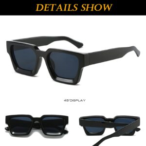 EYLRIM Thick Square Frame Sunglasses for Women Men Fashion Chunky Rectangle Sun Glasses Black Shades(01 Black/Grey)