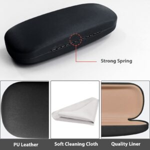 Marvolia Glasses Case Hard Shell - PU Leather Eyeglass Case Eyeglasses Case for Sunglasses Eye Glasses Case with Cleaning Cloth for Men Women - Black