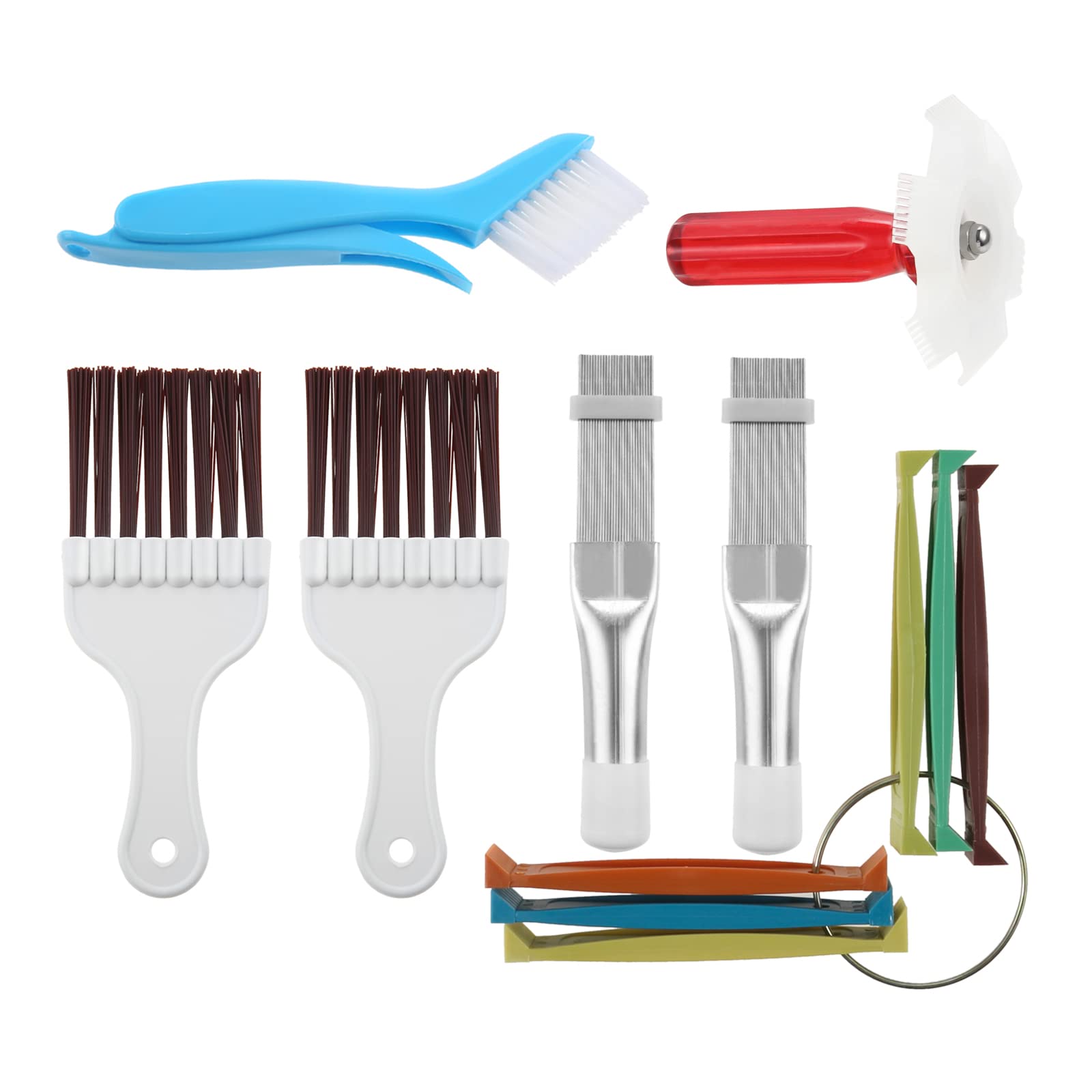 HZ-MONSTAR 7 Pcs Air Conditioner Fin Cleaner Set, 5 Different Ac Fin Comb Condenser Fin Straightener, 2 Different Brush Condenser, AC Coil Cleaner Fin Cleaner Evaporator Radiator Repair Clean Tool