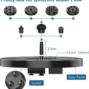 AISITIN Solar Fountain Pump 2024 Upgrade Solar Bird Bath Fountain with 6 Nozzles, 2.5W Solar Water Fountain for Bird Bath, Garden, Ponds, Pool, Fish Tank and Outdoor