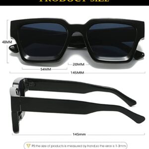 EYLRIM Thick Square Frame Sunglasses for Women Men Fashion Chunky Rectangle Sun Glasses Black Shades(01 Black/Grey)