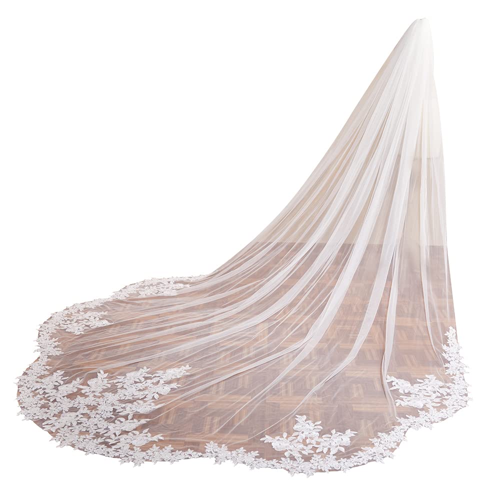 EllieWely Long Cathedral Length 1 Tier Lace Wedding Bridal Veil F17 3 M Ivory