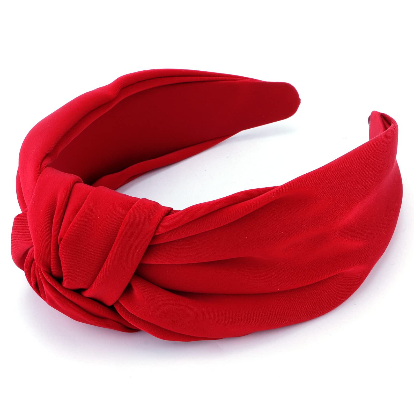 TOBATOBA Red Knotted Satin Silk Headband, Wide Non-Slip Top Knot Hair Accessory for Women