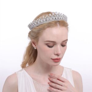 QXMYOO Vintage Women Wedding Tiaras Silver Cubic Zirconia Pageant Crowns Sweet 16 Birthday Prom Party Quinceanera Crowns Bridal Hair Accessories (Silver)