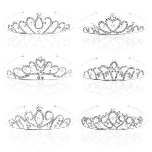 6 pieces princess crowns for little girls rhinestone queen crowns bouquets bling tiara headband silver hair jewelry accessories for women senior birthday wedding prom bridal valentine party decor