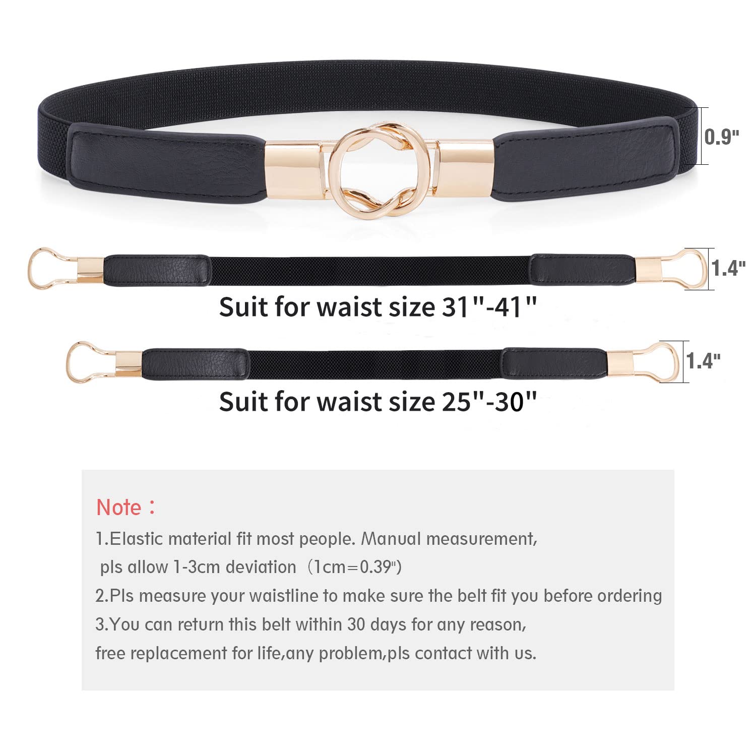 LEACOOLKEY Fashion Skinny Dress Belt for Women for Jeans,Elastic Thin Waist Belt for Dress,Gold Buckle Retro Stretch Ladies Thin Waist Belt