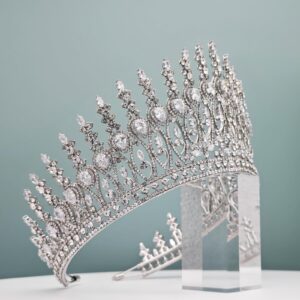 Tall Wedding Tiaras for Bride Large Queen Crowns 5A Cubic Zirconia Princess Bridal Headband Big Pageant Crown for Women Crystal Headpiece Silver Hair Accessories