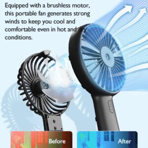 Portable Hand held Misting Fan, Small Personal USB Rechargeable Battery Operated Spray Fan Mister with 20ml Water Tank Mist Lash Fan Quiet 3 Speed Strong Cooling Wind for Travel Office Outdoors black