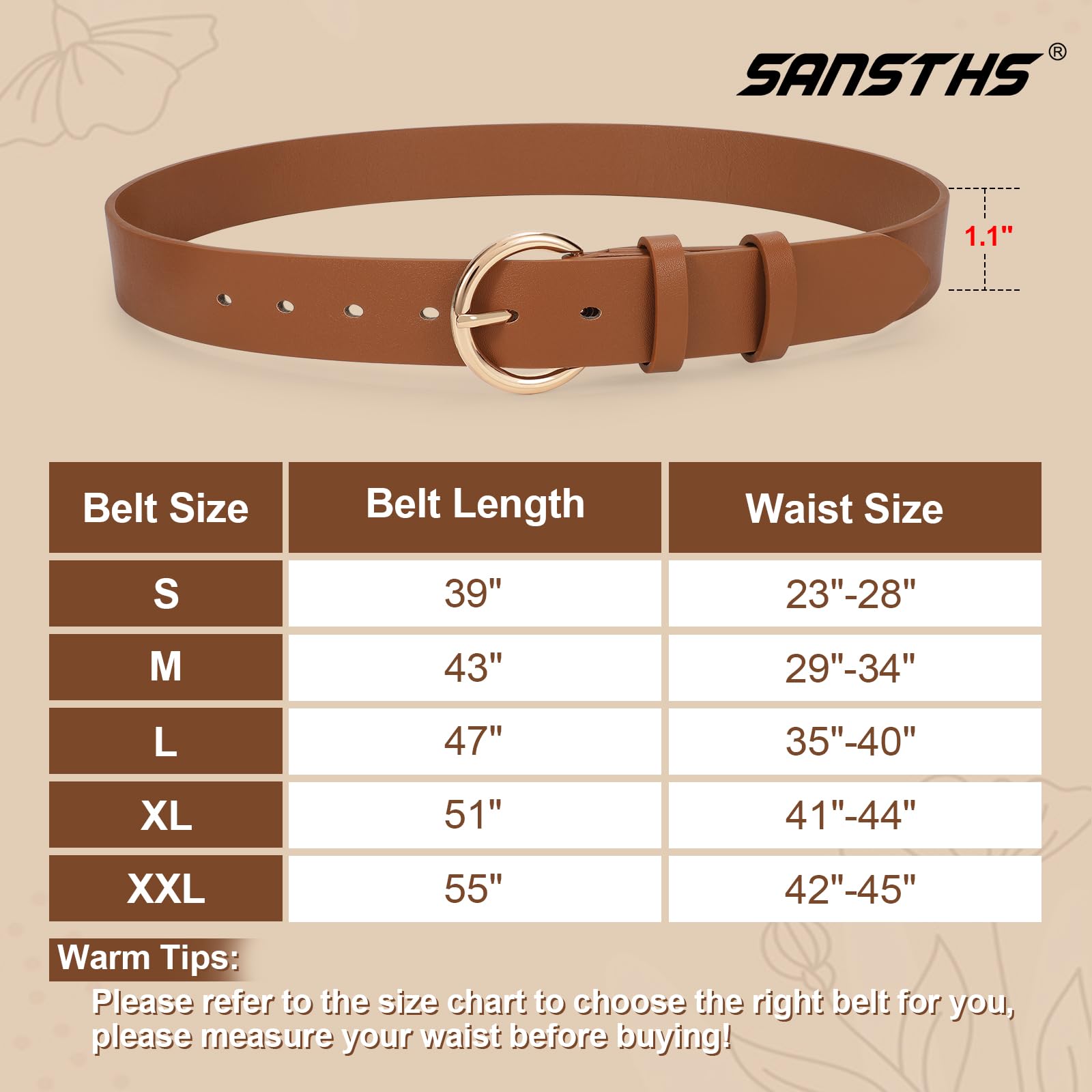 SANSTHS Women Black Casual Leather Belt with Gold Buckle Ladies Dress Belt for Jeans Pant 1.17" Width