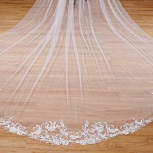 EllieWely Long 1 Tier Lace Wedding Bridal Veil With Metal Comb F10 3 M Ivory