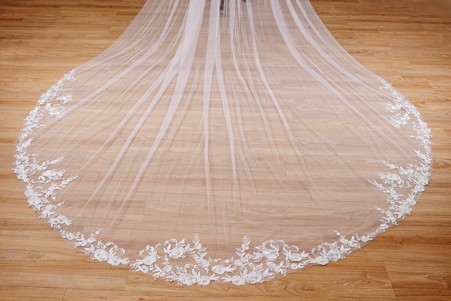 EllieWely Long 1 Tier Lace Wedding Bridal Veil With Metal Comb F10 3 M Ivory