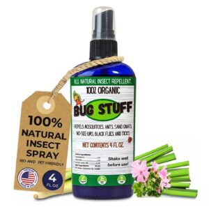 bug stuff all natural bug spray | keeps all flying & biting insects away | bug spray for children & pets | made from 100% organic ingredients | 4 fl oz spray bottle