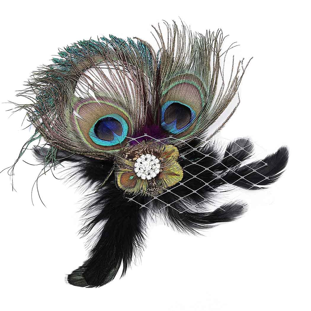 Yokawe Peacock Feather Hair Clip Peacock Fascinator with Rhinestone 1920s Flapper Fascinator Wedding Dance Party Hair Accessories for Women