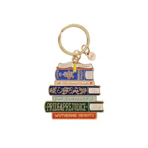 RIFLE PAPER CO. Book Club Enamel Keychain - 1" Brass Keyring Charm, Polished Enamel with a Glossy Finish, 2.4" L x 1.75" W, Perfect for Any Book Lover's Keys