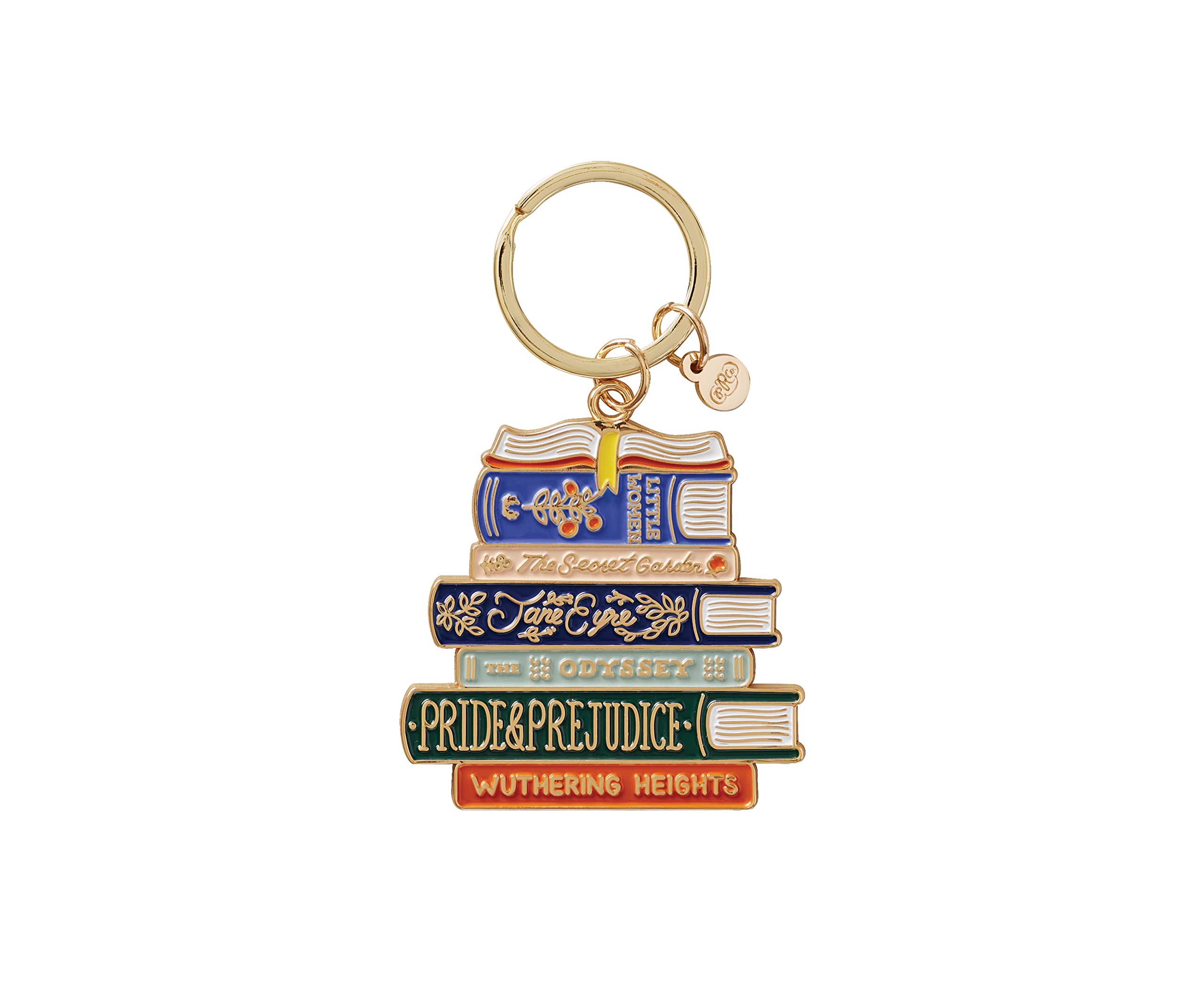 RIFLE PAPER CO. Book Club Enamel Keychain - 1" Brass Keyring Charm, Polished Enamel with a Glossy Finish, 2.4" L x 1.75" W, Perfect for Any Book Lover's Keys