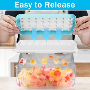 TEBLEI Ice Cube Tray with Lid and Bin, 64 Pcs Mini Ice Cube Trays with Scoop and Tongs, Ice Maker for Small Freezer, Kitchen Gadgets and Apartment Essentials, Easy-Release & Stackable