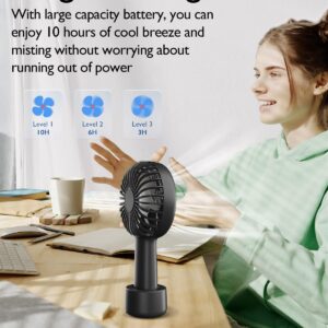 Portable Hand held Misting Fan, Small Personal USB Rechargeable Battery Operated Spray Fan Mister with 20ml Water Tank Mist Lash Fan Quiet 3 Speed Strong Cooling Wind for Travel Office Outdoors black