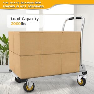 Platform Truck Flatbed Cart Heavy Duty Steel Foldable Push Cart Dolly with 2000Lbs Capacity and Bungee Cords,36 x 24 Large Flatbed Platform Cart with Brake and 6" 360 Degree Swivel Wheels for Moving