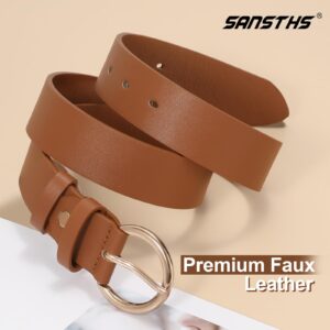 SANSTHS Women Black Casual Leather Belt with Gold Buckle Ladies Dress Belt for Jeans Pant 1.17" Width