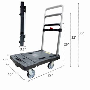 Fold Flat Cart, Plastic, 300 lb. Cap, 26" x 16-1/4" x 36"