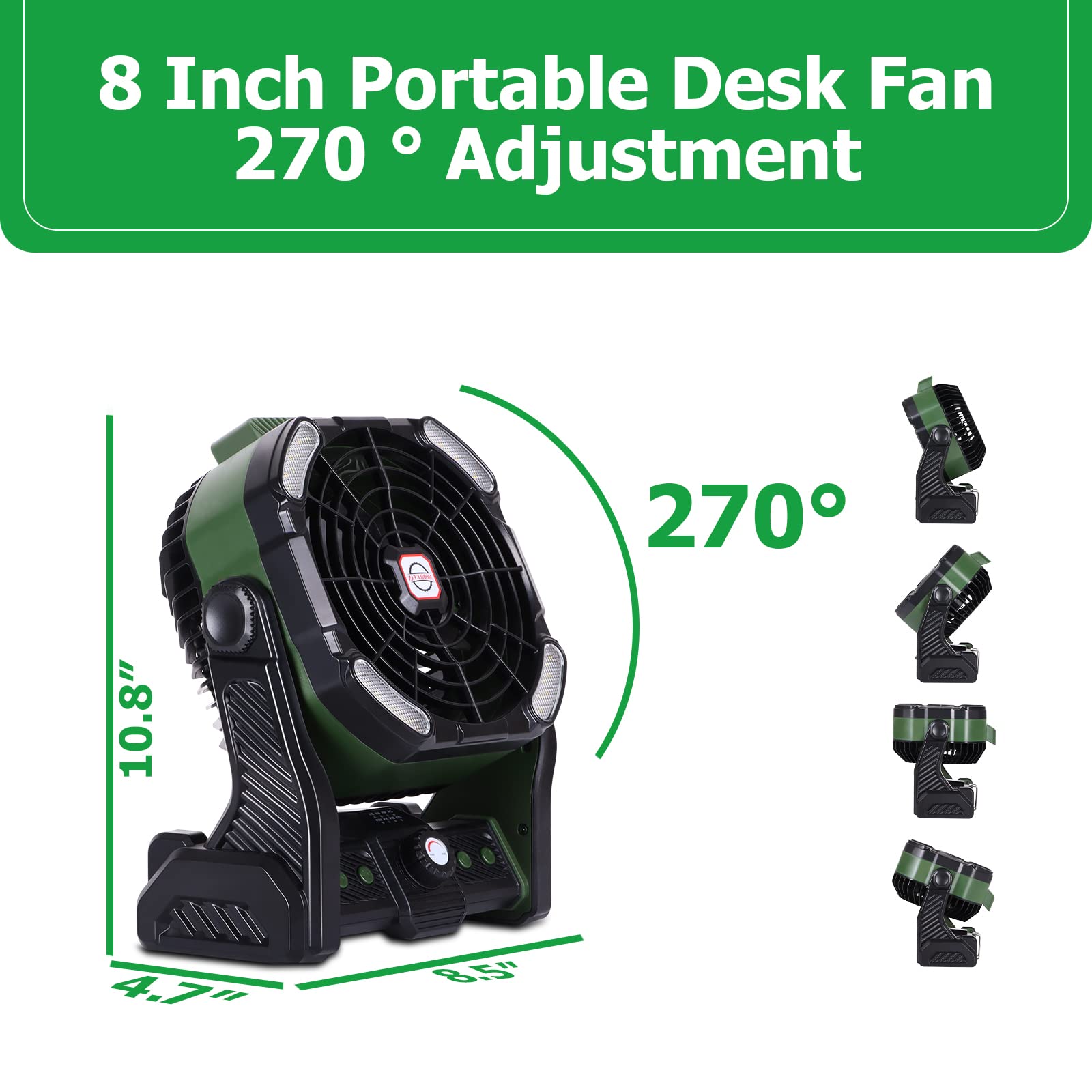 20000mAh Portable Camping Fan Rechargeable Portable fan for Travel Battery Powered Fan with LED Lantern,270° Rotation,USB Desk fan Battery Rechargeable Fan Tent Fan for camping essentials with Hook