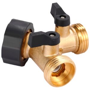 Sanpaint Garden Hose Splitter 2 Way Heavy Duty, Y Connector Brass Garden Hose Adapter, Hose Bib Splitter with 2 Extra Rubber Washers