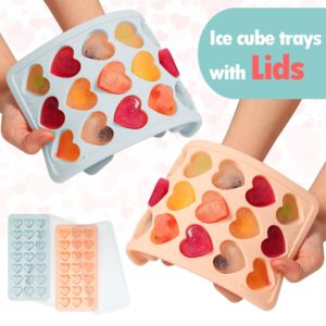 2 Pack Heart Shpaed Ice Cube Trays with Lids, Heart ice Molds, 42 Holes Silicone Heart Ice Cube Molds for Whiskey, Cocktail, Fun Shapes Ice Cubes, Chocolate, Candle, Candy, Jelly, Jello - with Lids