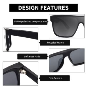 GLINDAR Oversized Square Polarized Sunglasses for Men Women, One Piece Recycled Shield Shades UV400 Protection Black