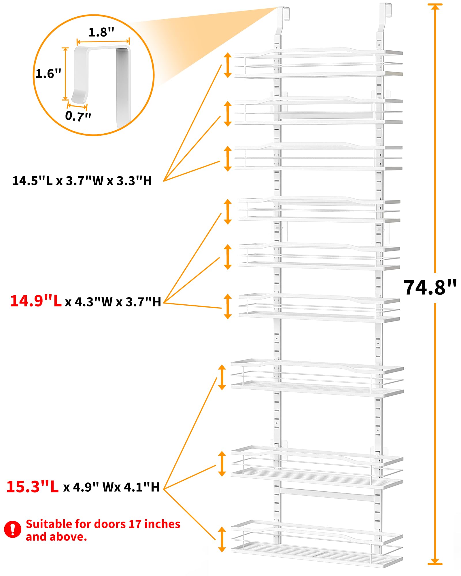 Moforoco White 9-Tier Over The Door Pantry Organizer, Pantry Organization And Storage, Metal Hanging Spice Rack Shelves Door, Home & Kitchen Essentials, Laundry Room Bathroom Organization