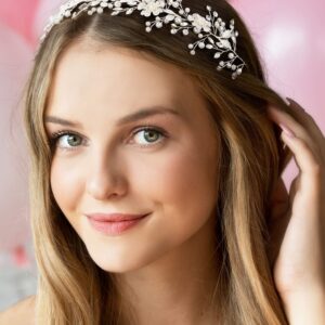 SWEETV Silver Bridal Headpiece for Wedding Crystal Bridal Headband Wedding Hair Accessories for Women Girl Hair Vine