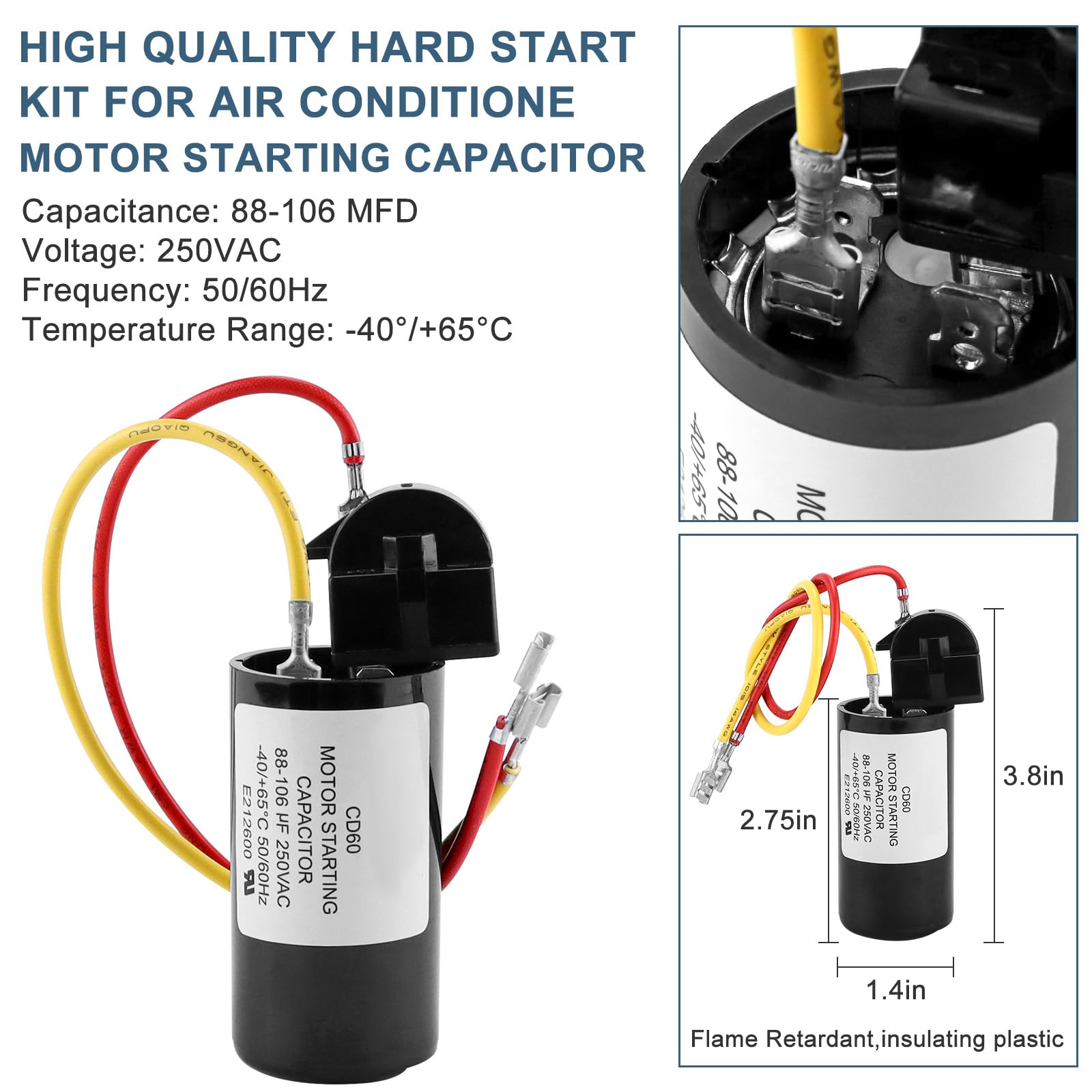 8333A9021 Air Conditioner Hard Start Kit AC Hard Start Kit,Start the AC Smoothly by Fetechmate Replacement 8333A9021 PKG 8335-9021 9333-9021 105620-10-70 Capacitor Hard Start Kit