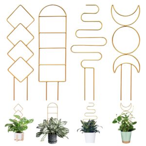 4 pcs trellis for climbing plants indoor, gold trellis for potted plants accessories houseplant trellis for climbing plant support mini trellis for potted plants hoya vines monstera (4pcs gold)